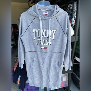 Tommy jeans long sleeve hooded sweatshirt dress with pockets large logo medium